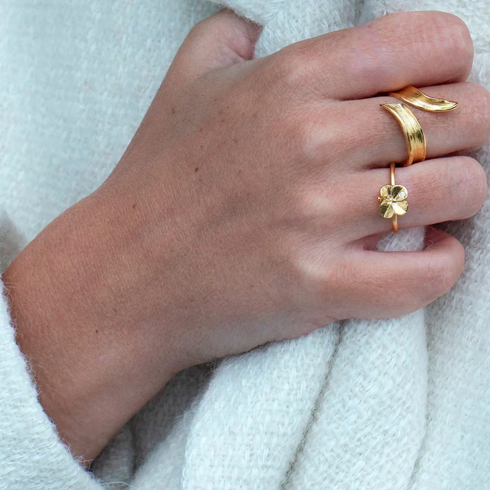 Kløver fingerring - Firkløver – forgyldt sølv - Image 2