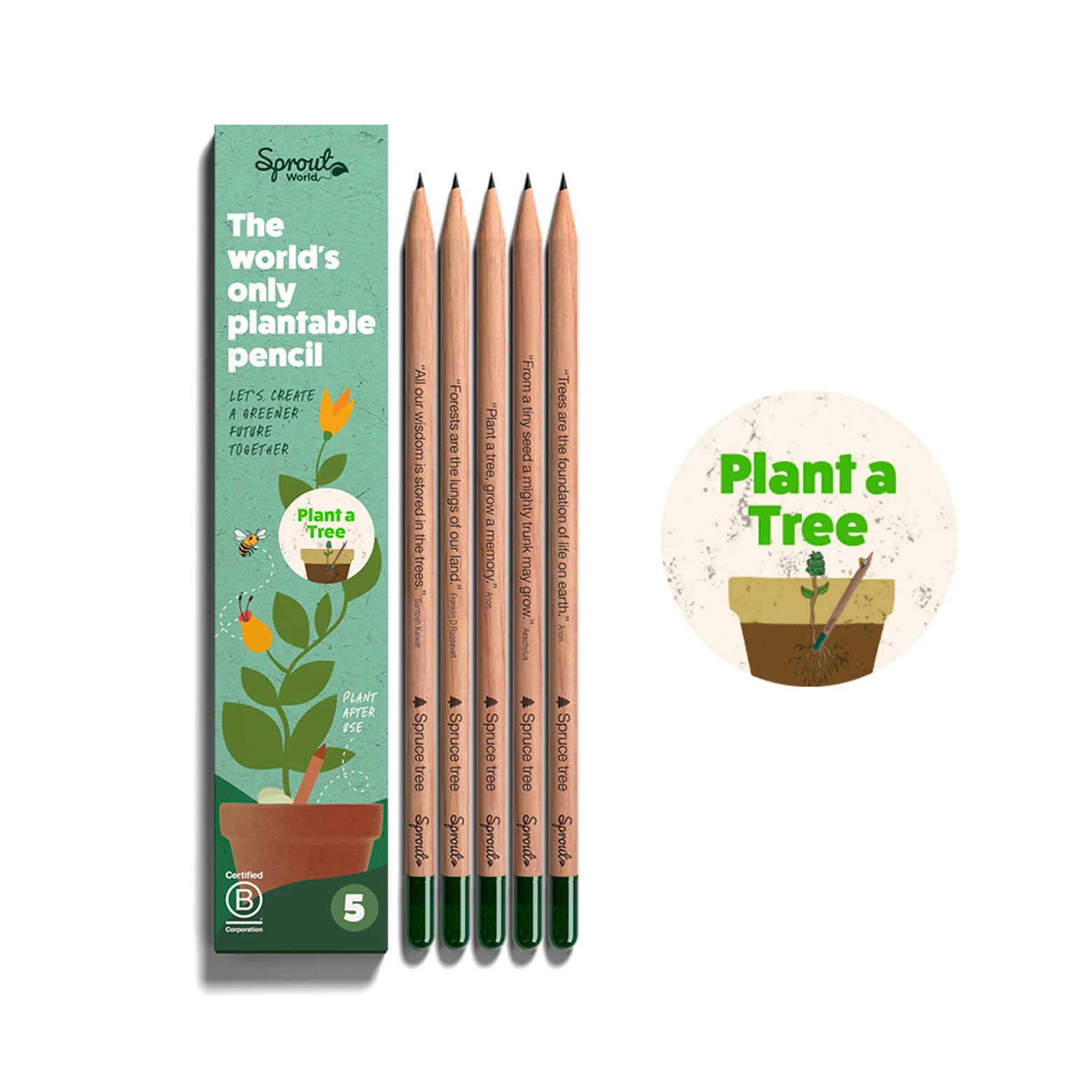 Plantbar blyant – sæt af fem